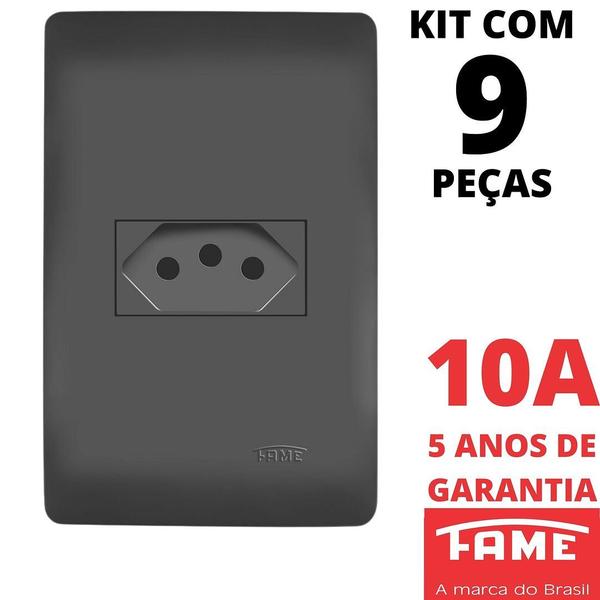 Imagem de 9un Tomada Padrão 2P+T 10A Com Placa Habitat Black FAME