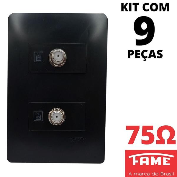 Imagem de 9un Tomada Para Antena De Tv Para Cabo Coaxial Dupla Com Placa Habitat Black FAME