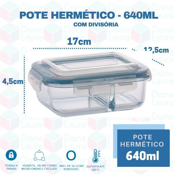 Imagem de 9uni Pote Hermético com Divisória Fitness Marmita 640ml