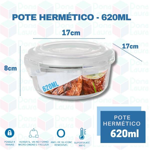 Imagem de 9UNI Pote Hermetico Redondo de Vidro 620ML Tampa c/ 4 Travas