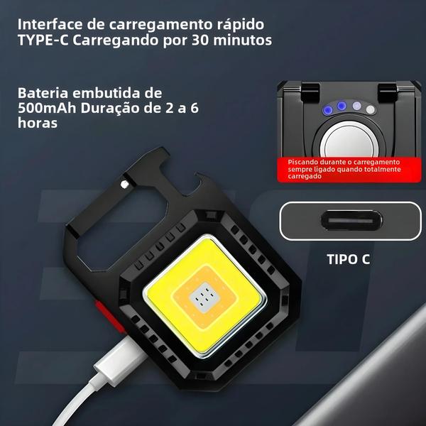 Imagem de À Prova Dwaterproof Água Multi-funcional Mini Portátil Chaveiro Lanterna Magnética Carregamento Usb