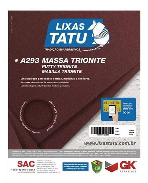 Imagem de A293 Lixa Massa Tatu Pacote com 50 Folhas (225X275) Grão Vermelho 220 Lixas Tatu