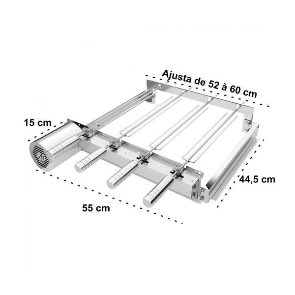 Imagem de A3 Grill Ajustável - Motor Giratório para 4 Espetos + Suporte Ajustável + 2 Grelhas Aramadas + Espeto Grelha