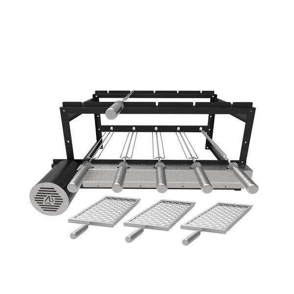 Imagem de A3 Grill Tradicional Black - Motor Giratório para 5 Espetos + 3 Grelhas Moedas M18