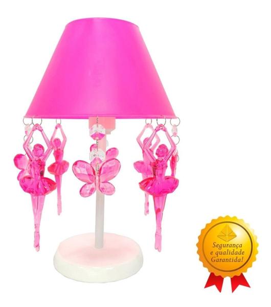 Abajur Borboletas Bailarinas Para Mesa de Cabeceira Decoração Quarto Infantil Menina - ABA B.B Rosa - Lustres SH Design Imagem de Abajur Borboletas Bailarinas Para Mesa de Cabeceira Decoração Quarto Infantil Menina - ABA B.B Rosa