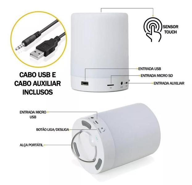 Imagem de Abajur Colorido Mini Com Caixa de Som Bluetooth Luminária