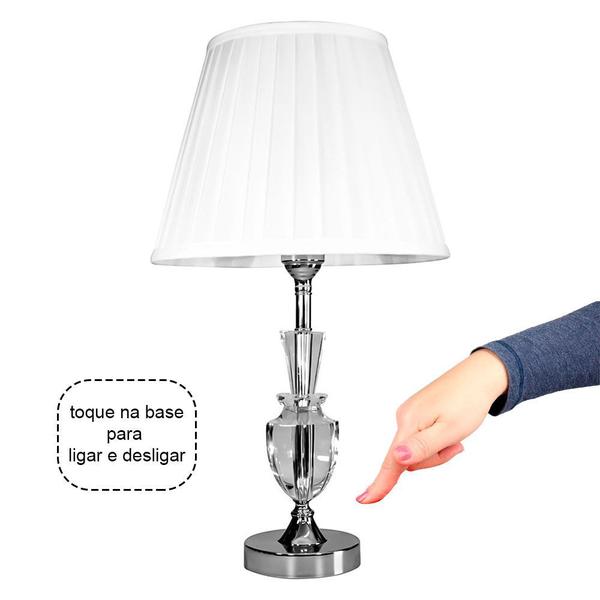 Abajur Cristal Vidro Toque Mesa Decoração para Sala Quarto com Cúpula Drapeada 50cm Ref. 892 - R3P IMPORT Imagem de Abajur Cristal Vidro Toque Mesa Decoração para Sala Quarto com Cúpula Drapeada 50cm Ref. 892
