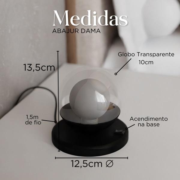 Imagem de Abajur Dama Em Alumínio Com Globo Vidro 10cm + lâmpada 3000K Branco Quente