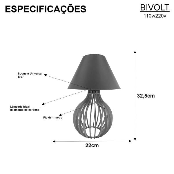 Imagem de Abajur De Mesa Decorativo Madeira Quarto Escritório Bivolt