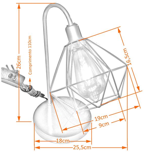 Abajur de Quarto Luminária Industrial Aramado Diamante Preta - Jota Iluminação Ind e Com Imagem de Abajur de Quarto Luminária Industrial Aramado Diamante Preta