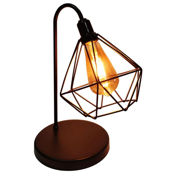 Abajur de Quarto Luminária Industrial Aramado Diamante Preta - Jota Iluminação Ind e Com Imagem de Abajur de Quarto Luminária Industrial Aramado Diamante Preta