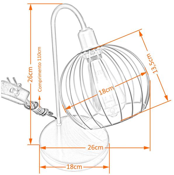 Imagem de Abajur de Quarto Luminária Industrial Aramado Tangerine Bca