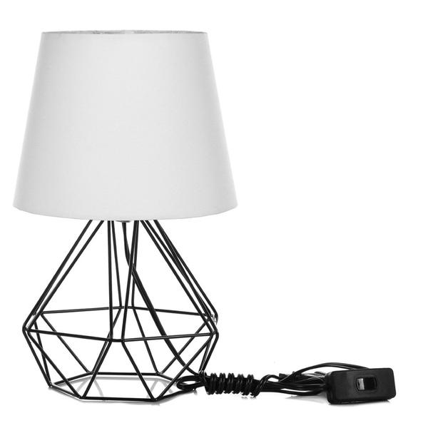 Abajur Diamante Dome Branco Com Aramado Preto - MARRYLUZ Imagem de Abajur Diamante Dome Branco Com Aramado Preto