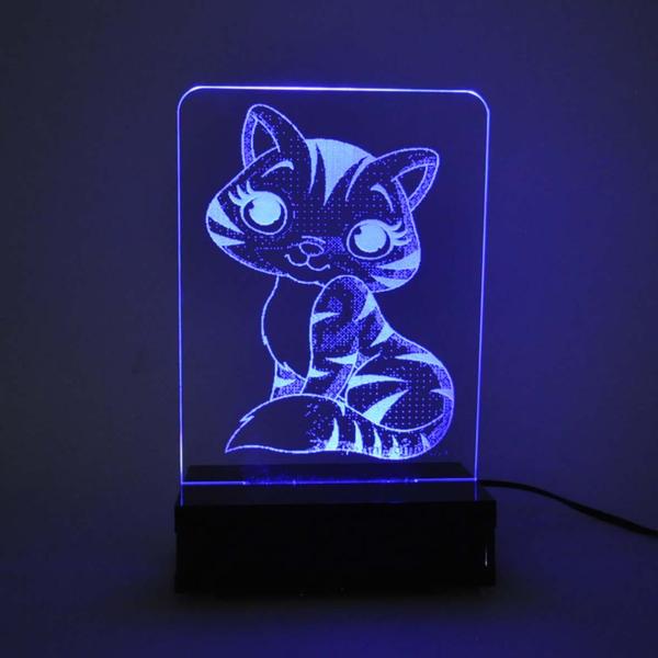 Imagem de Abajur e Luminária Gato Gatinho de Acrílico com LED Azul