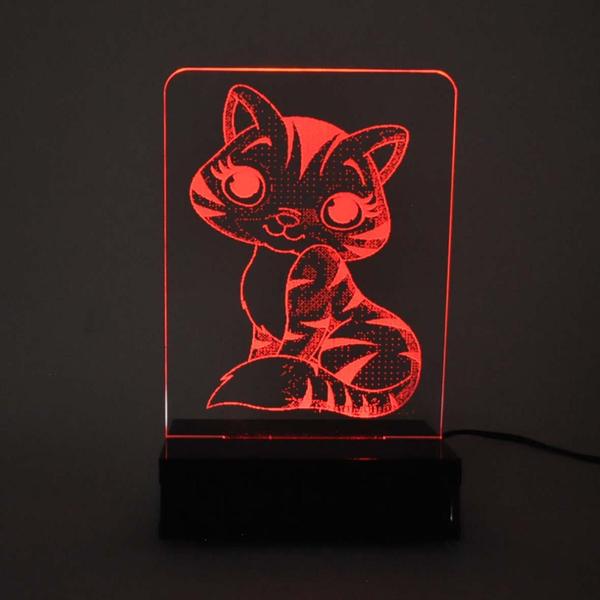 Imagem de Abajur e Luminária Gato Gatinho de Acrílico com LED Vermelho - Universo Acrílico