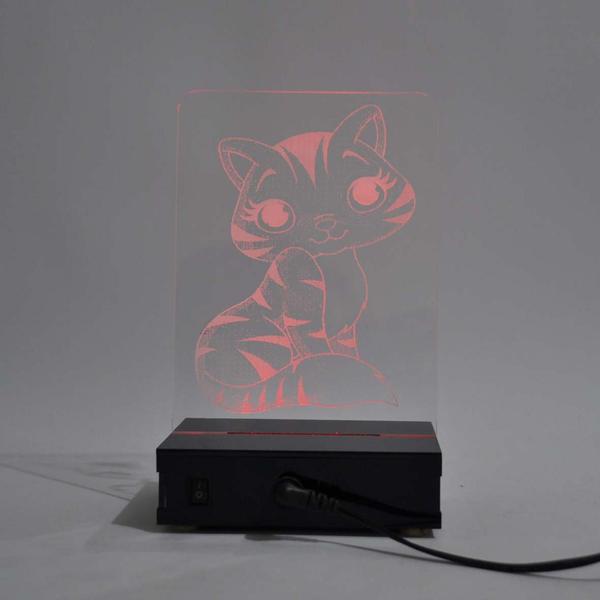 Imagem de Abajur e Luminária Gato Gatinho de Acrílico com LED Vermelho - Universo Acrílico