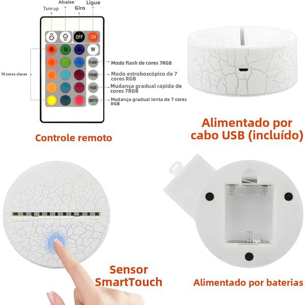 Imagem de Abajur Ilusão 3D Stitch - Controle Remoto, Touch e Smart - Decoração de Quarto