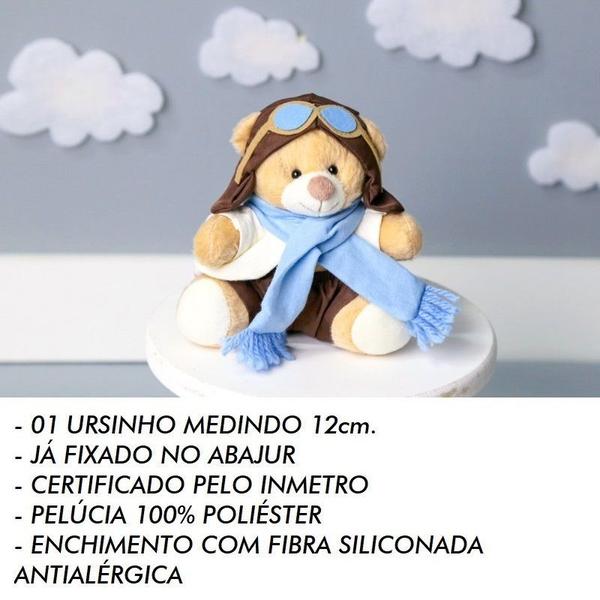Abajur Infantil Bebê Luminária Ursinho Aviador Cúpula Branco - Aldan Imagem de Abajur Infantil Bebê Luminária Ursinho Aviador Cúpula Branco