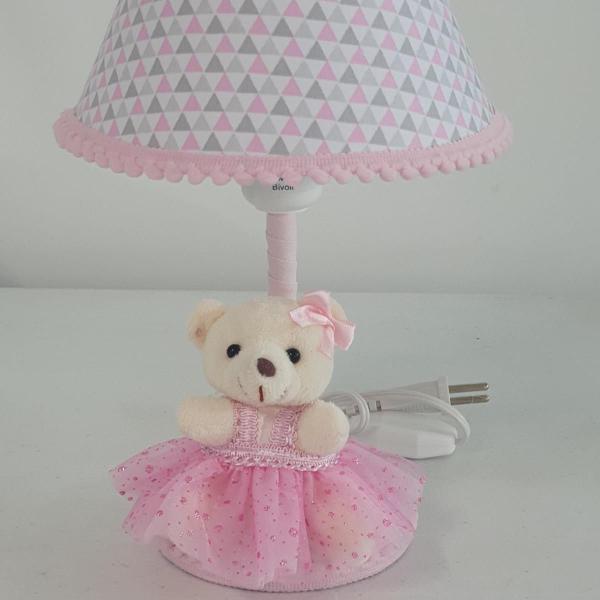 Imagem de Abajur Infantil Bebê Quarto Criança Pompom Rosa