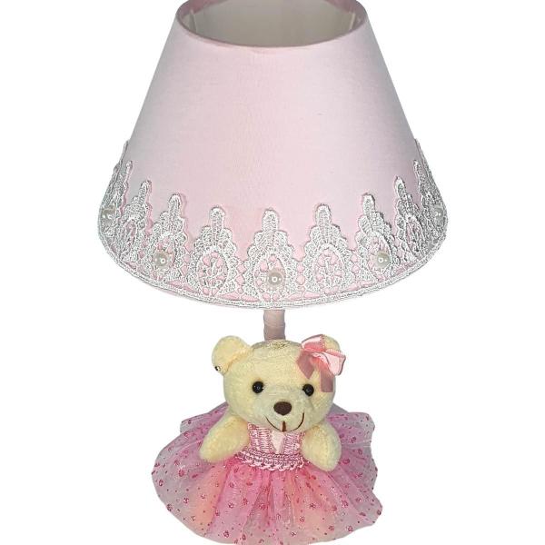 Imagem de Abajur Infantil Bebê Quarto Criança Rosa Renda Ursa Princesa