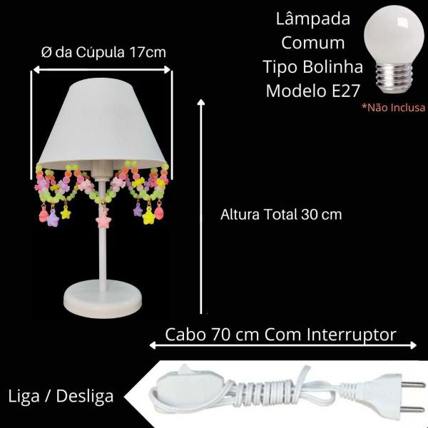 Imagem de Abajur Infantil Estrelas Decoração Bolinhas Neon Branco