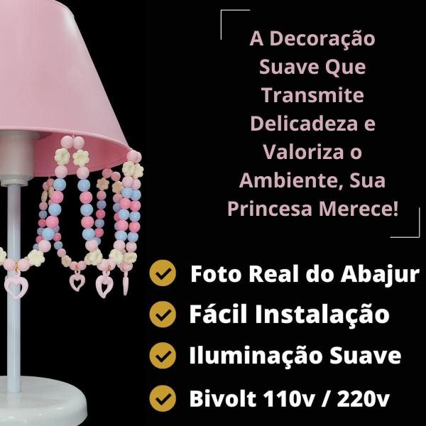 Imagem de Abajur Infantil Flores Decorar Quartinho De Bebê Menina Rosa