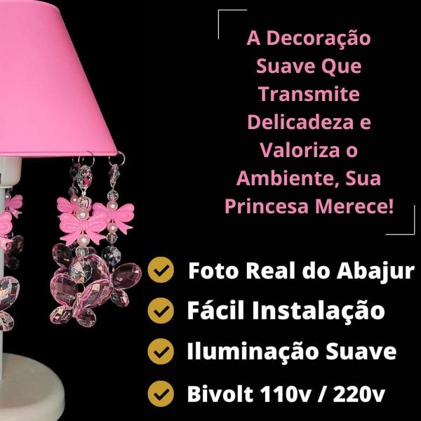 Imagem de Abajur Infantil Luminária Decoração De Menina Laços Rosa