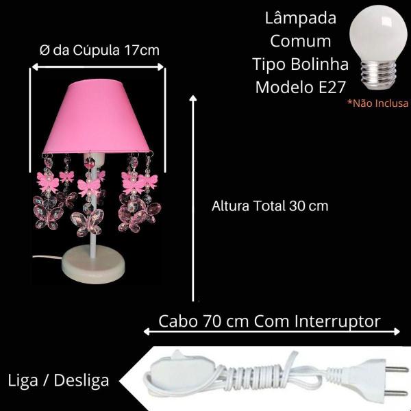 Imagem de Abajur Infantil Luminária Decoração De Menina Laços Rosa