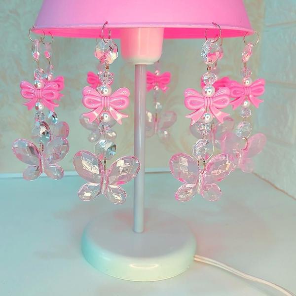 Imagem de Abajur Infantil Luminária Decoração De Menina Laços Rosa