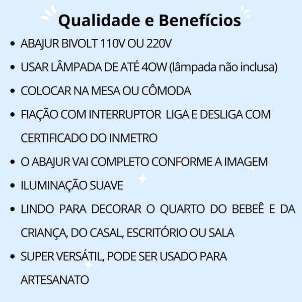 Imagem de Abajur Infantil Luminária Quarto Bebê Criança Base Mdf