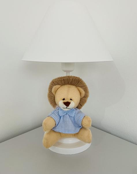 Imagem de Abajur Infantil Luminária Quarto Bebê Safari Leão Leãozinho Azul Cúpula Branco