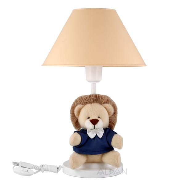 Imagem de Abajur Infantil Luminaria Quarto Bebe Safari Leão Leãozinho Azul Marinho C. bege