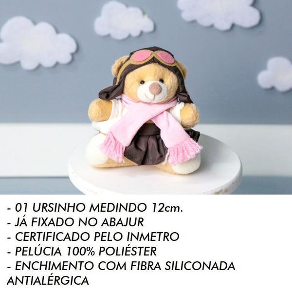 Imagem de Abajur Infantil Luminária Quarto Bebê Ursinha Aviadora Cúpula Bege