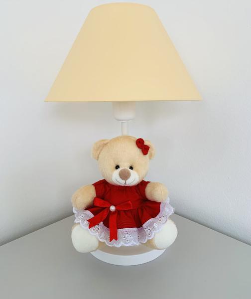 Imagem de Abajur Infantil Luminária Quarto Bebê Ursinha Ted Red Cúpula Bege