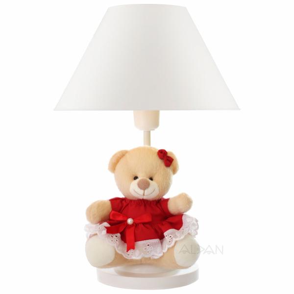 Imagem de Abajur Infantil Luminária Quarto Bebê Ursinha Ted Red Cúpula Branco