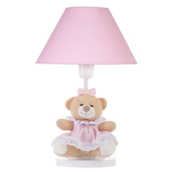 Imagem de Abajur Infantil Luxo Luminária Ursinha Ted Rosa Cúpula Rosa