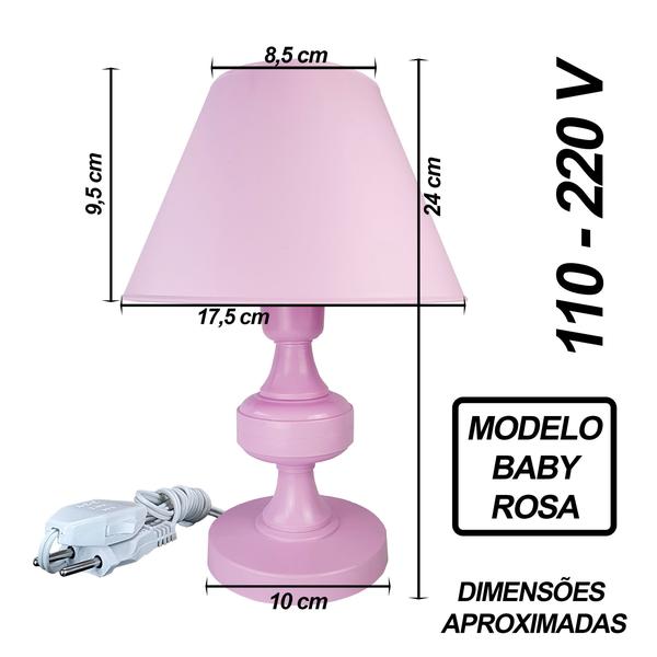 Imagem de Abajur Infantil Menina Luminária para Quarto do Bebê - Mod. Rosa