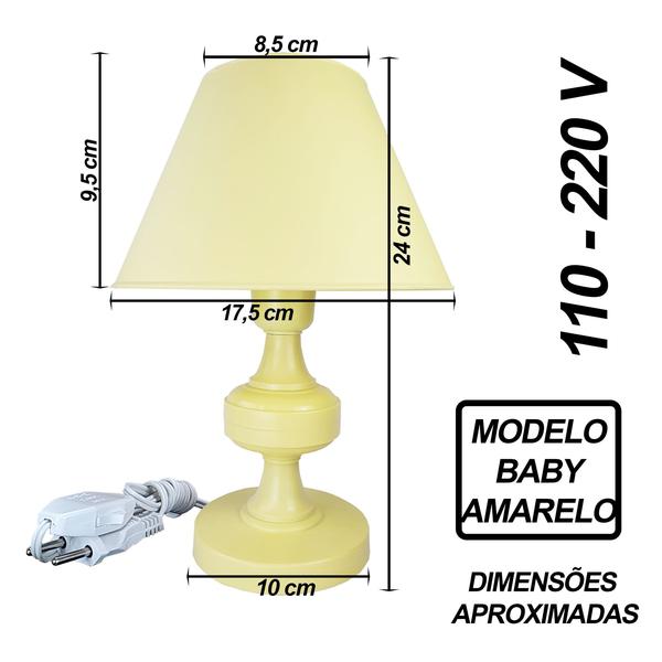 Imagem de Abajur Infantil Menina ou Menino Luminária para Quarto do Bebê - Mod. Amarelo