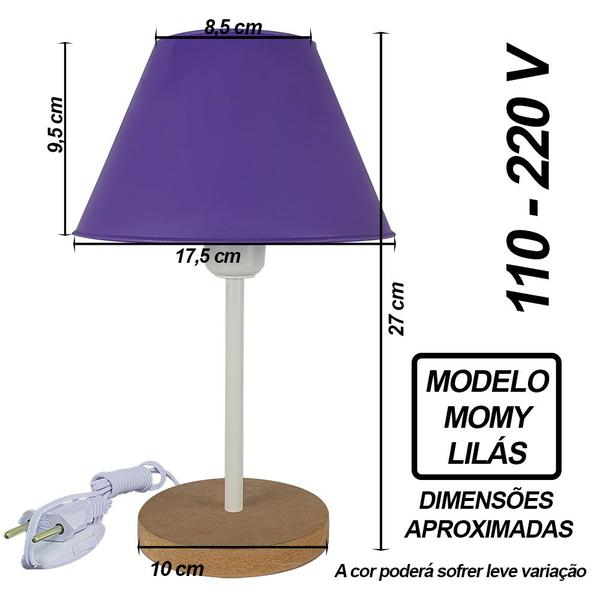 Imagem de Abajur Infantil Momy Menina Menino Luminária para Quarto de Bebê  Cor Lilás