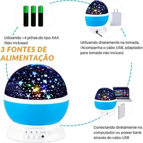 Imagem de Abajur Infantil Quarto Luminaria Projetor Estrelas e Lua