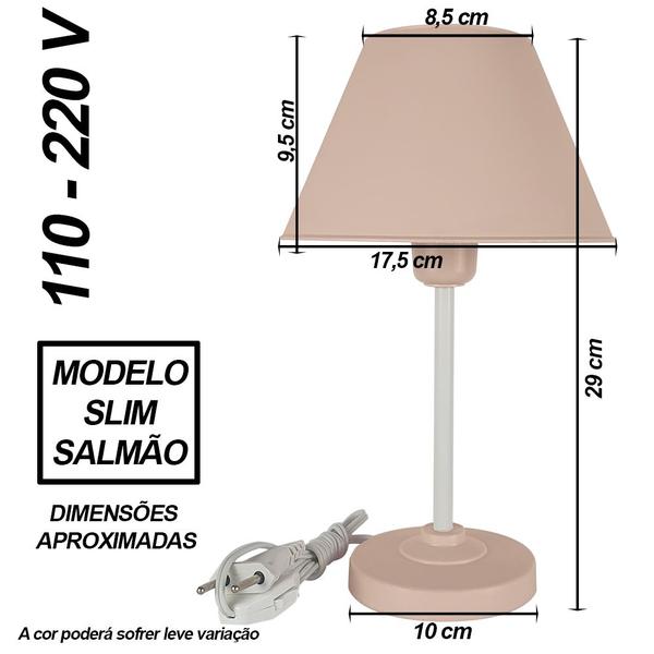 Imagem de Abajur Infantil Slim Menina ou Menino Luminária para Quarto de Bebê - Cor Salmão