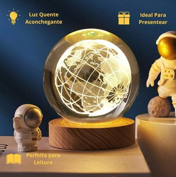 Imagem de Abajur Luminária 3D Planetas Bola Cristal 6Cm Branco Quente