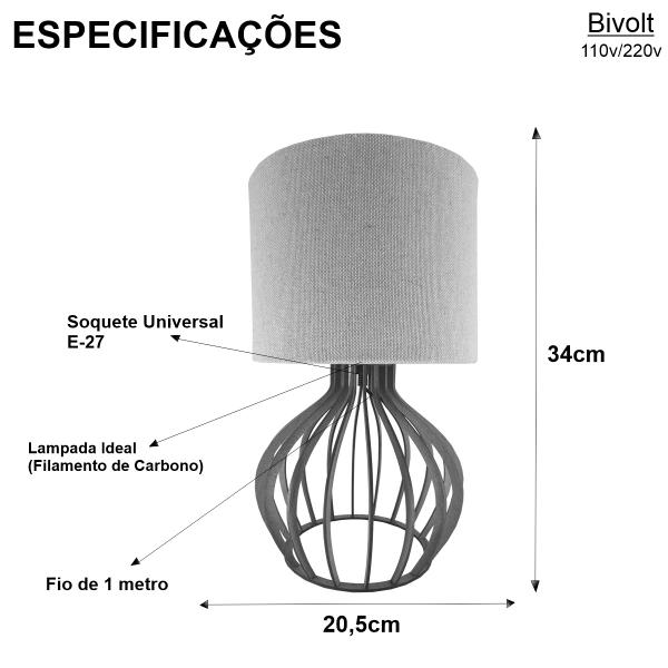 Imagem de Abajur Luminária Bivolt De Madeira Mesa Rústico Para Quarto