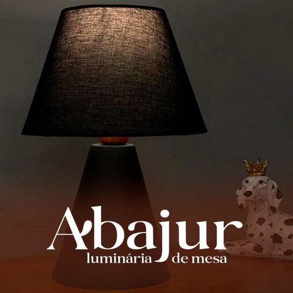 Imagem de Abajur luminaria Clássico Base Aluminio Com Cúpula Tecido Algodão