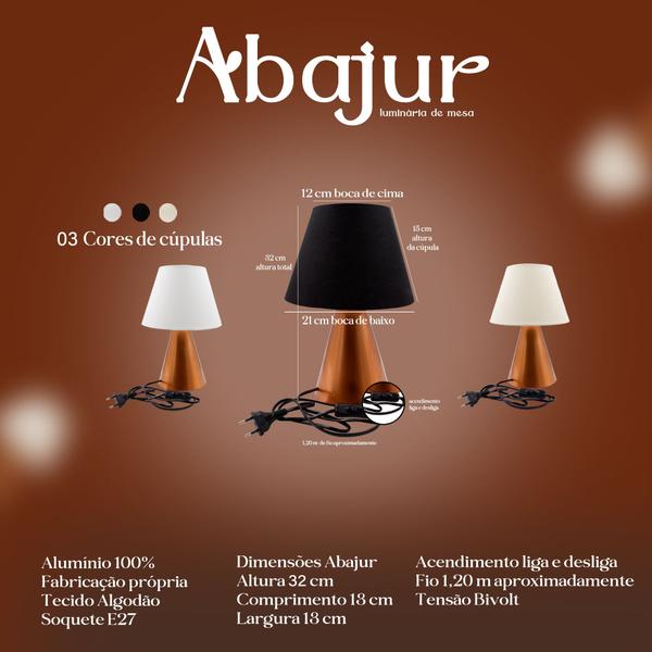 Imagem de Abajur Luminária Clássico Cone Base Cobre Com Cúpula algodão