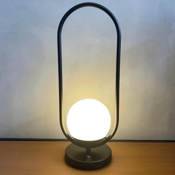 Imagem de Abajur Luminária De Mesa Tubo Oval Jabuticaba Preto Com Vidro Globo