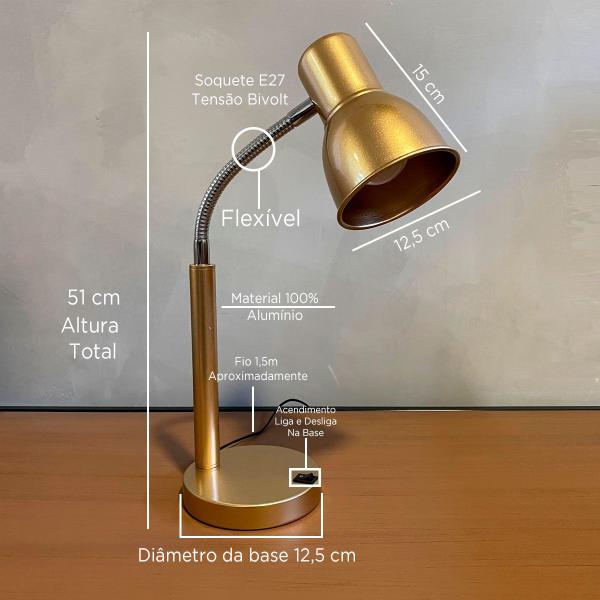 Imagem de Abajur luminária Direcionavel Metal Flexivel  Para Leitura Moderna  Bivolt