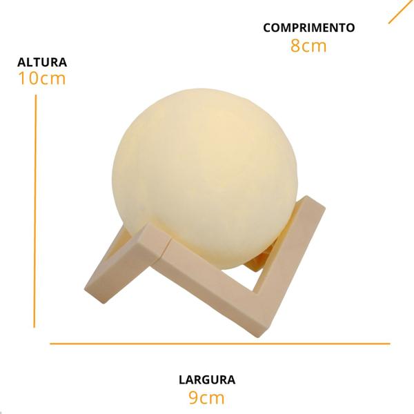 Imagem de Abajur Luminária Lua Cheia LED Bateria Suporte Decoração  