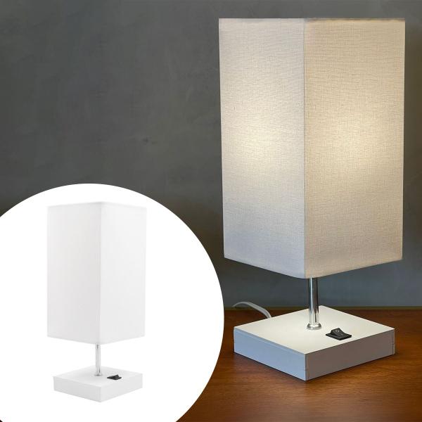 Imagem de Abajur Luminária MDF Branco Com Interruptor + Cúpula algodão Branco 