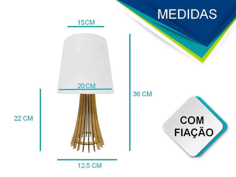 Imagem de Abajur Luminária Quarto Casa Decoração Enfeite Cabeceira -M-Dourado-Tambor